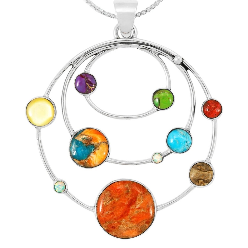 A Turquoise Network Pendant- Colorful Planetary Pendant made of Sterling Silver